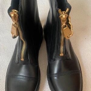 Zadig & Voltaire Black Combat Boots with Gold Zippers